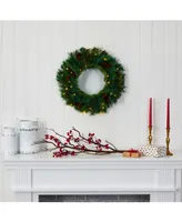 Nearly Natural Mixed Pine and Pinecone Artificial Christmas Wreath with 35 Clear Led Lights