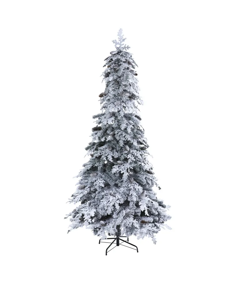 Nearly Natural Flocked Montana Down Swept Spruce Artificial Christmas Tree with Pinecones and Led Lights