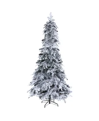 Nearly Natural Flocked Montana Down Swept Spruce Artificial Christmas Tree with Pinecones and Led Lights