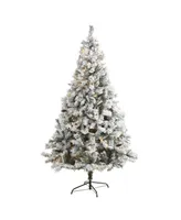 Nearly Natural Flocked River Mountain Pine Artificial Christmas Tree with Pinecones and 350 Led Lights