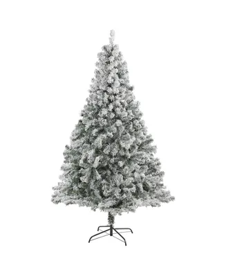 Nearly Natural Flocked Rock Springs Spruce Artificial Christmas Tree with 800 Bendable Branches