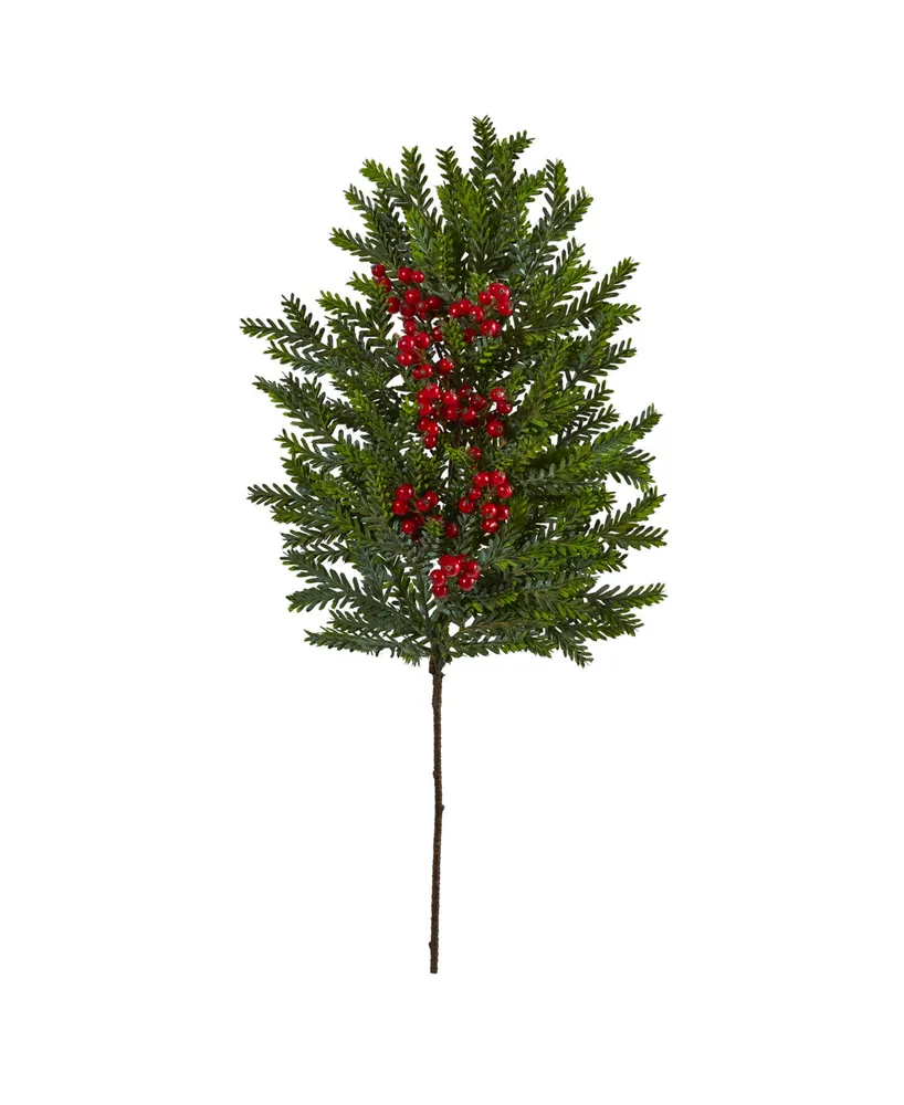 Nearly Natural Pine and Berries Artificial Hanging Plant, Set of 3