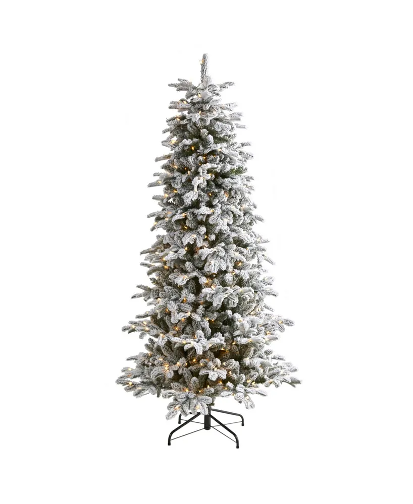 Nearly Natural Flocked North Carolina Fir Artificial Christmas Tree with 550 Warm Lights and 2090 Bendable Branches