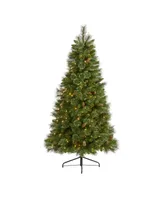 Nearly Natural Golden Tip Washington Pine Artificial Christmas Tree with 250 Clear Lights, Pine Cones and 750 Bendable Branches