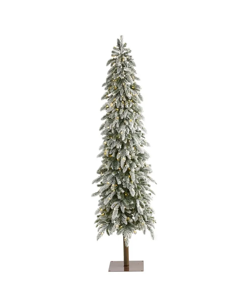 Nearly Natural Flocked Washington Alpine Christmas Artificial Tree with 350 Warm Led Lights and 877 Bendable Branches