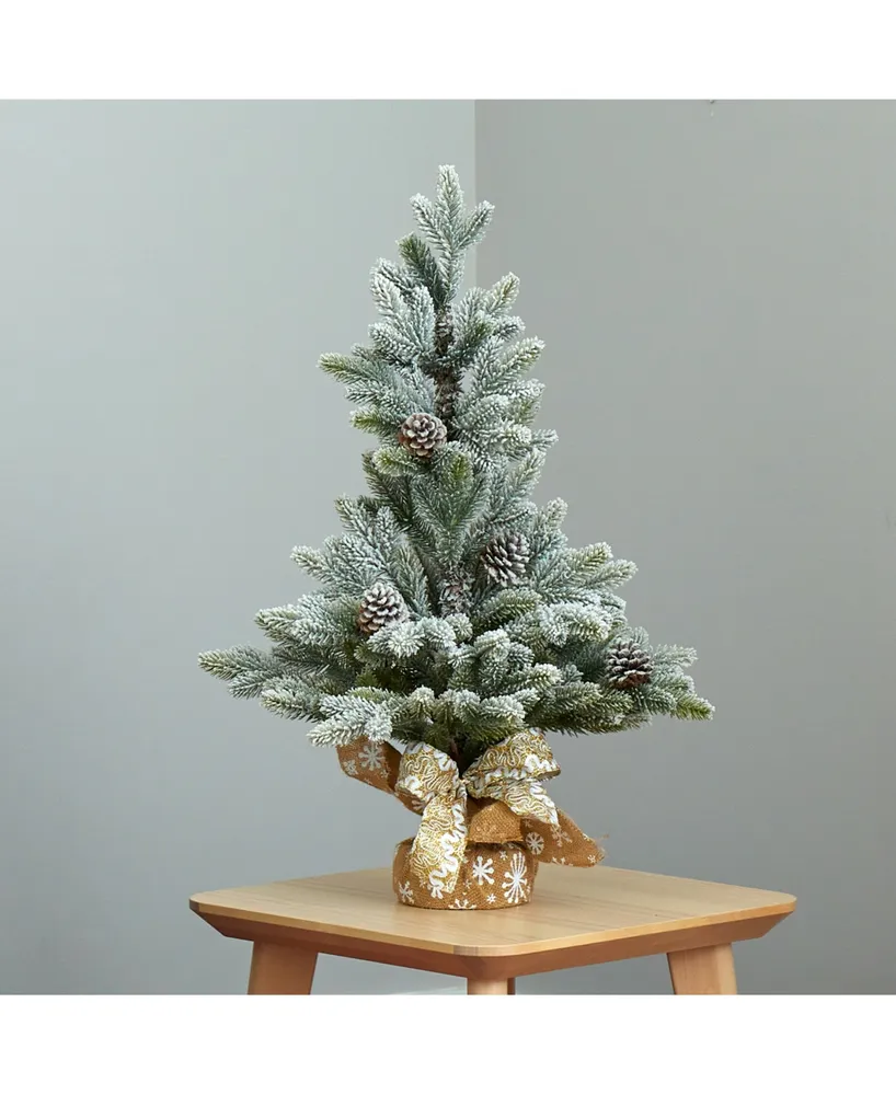 Nearly Natural 28In. Flocked Artificial Christmas Tree with Pine Cones