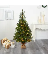 Nearly Natural Fraser Fir "Natural Look" Artificial Christmas Tree with 190 Clear Led Lights, A Burlap Base and 1217 Bendable Branches