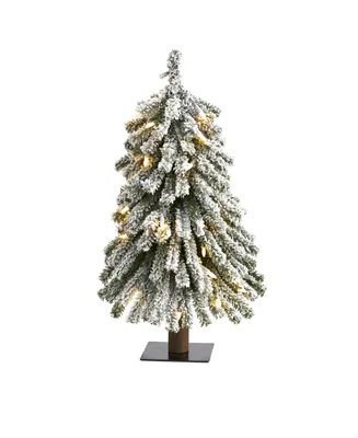 Nearly Natural Flocked Grand Alpine Artificial Christmas Tree with 35 Clear Lights and 111 Bendable Branches On Natural Trunk