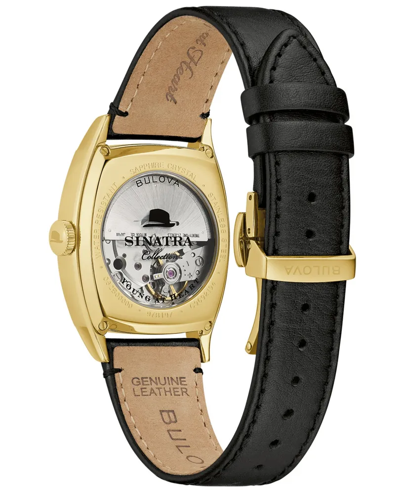 Bulova Men's Frank Sinatra Automatic Black Leather Strap Watch 45x33.5mm