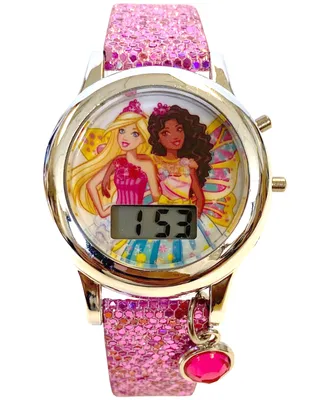 Accutime Kid's Barbie Digital Pink Glitter Silicone Strap Watch 34mm