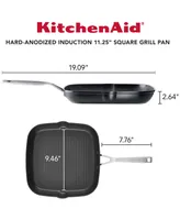 KitchenAid Hard Anodized Induction Nonstick Stovetop Grill Pan, 11.25", Matte Black