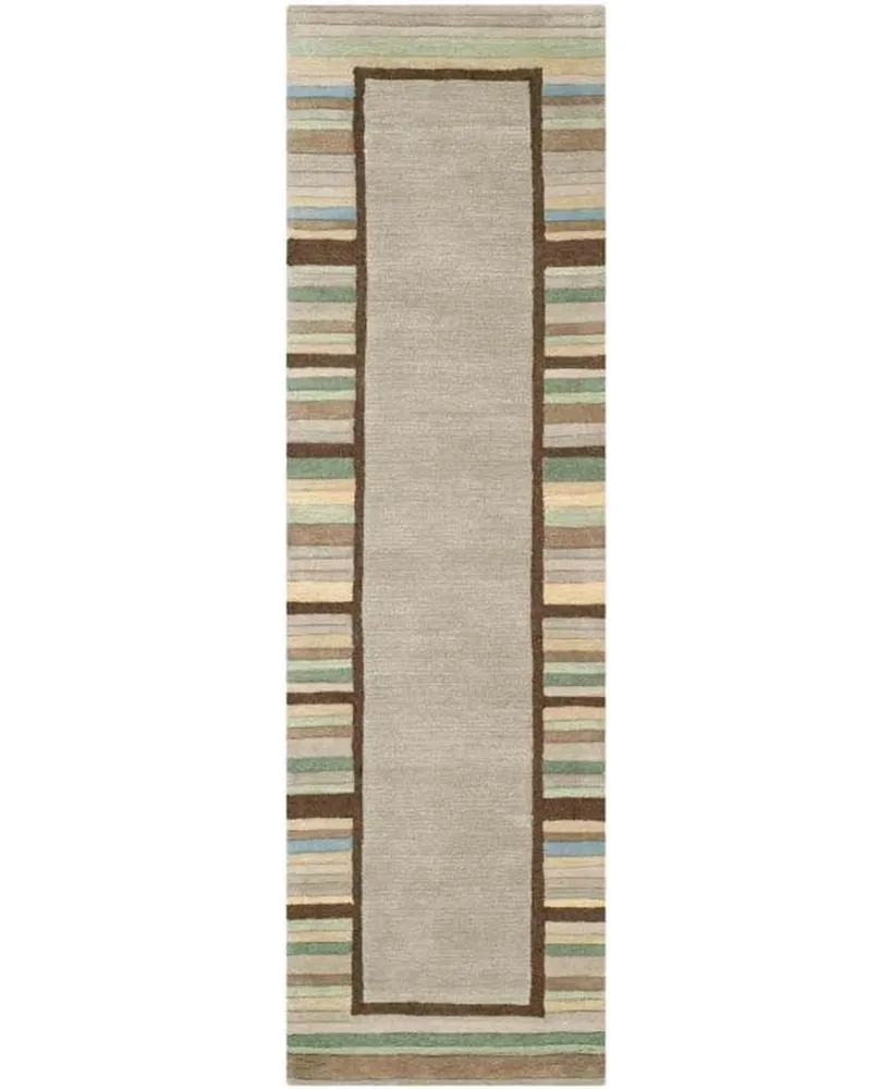 Martha Stewart Collection Striped Border MSR4715A Moss 2'3" x 8' Runner Rug