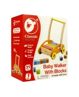 Classic World Toys Wood Baby Walker with Blocks, 31 Piece Set