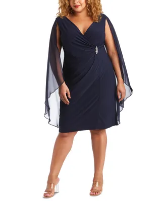 R & M Richards Plus Embellished Chiffon-Cape Dress