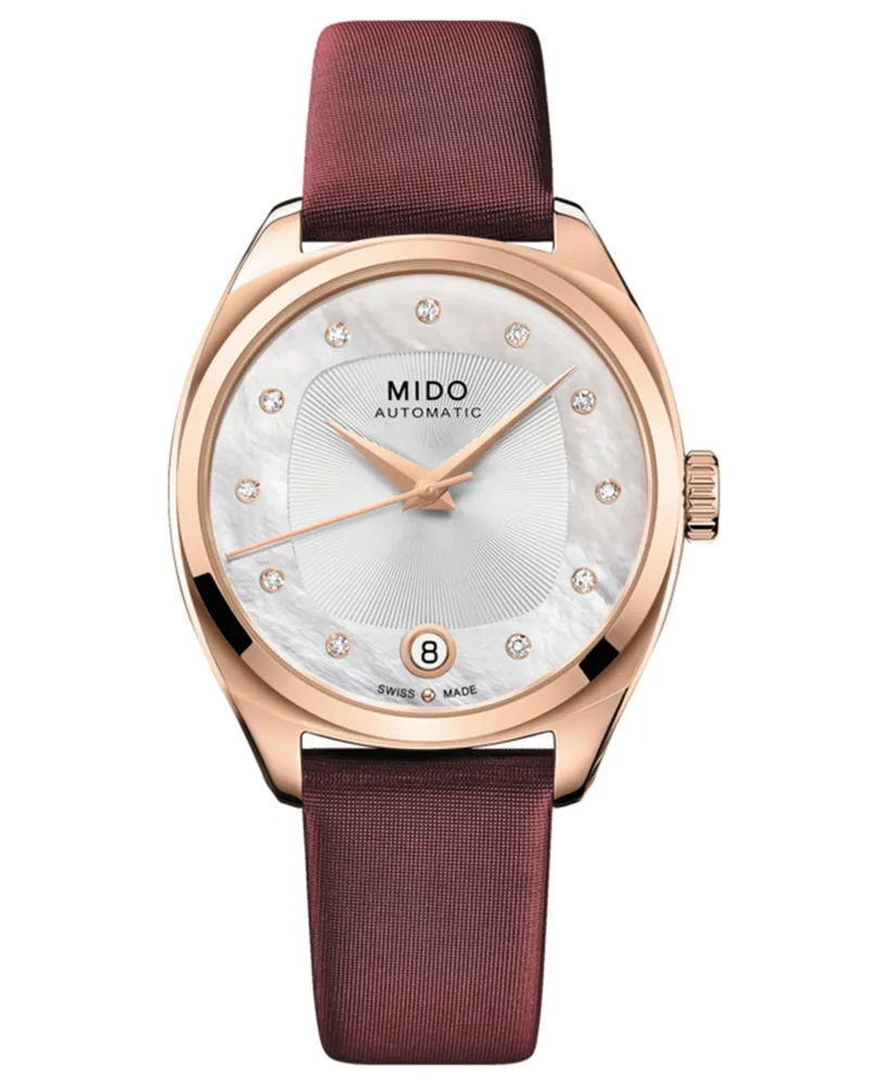 Mido Women's Swiss Automatic Belluna Royal Lady Diamond (1/20 ct. t.w.) Brown Leather Strap 33mm