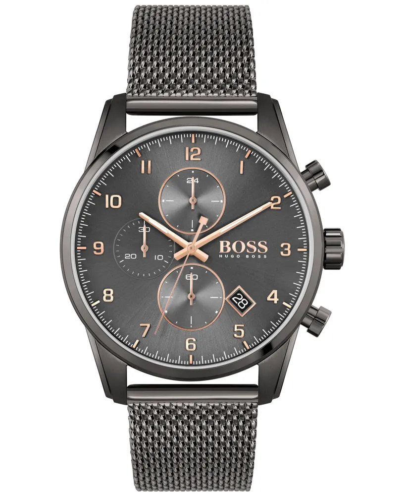 Boss Men's Skymaster Chronograph Gray Stainless Steel Mesh Bracelet Watch 44mm