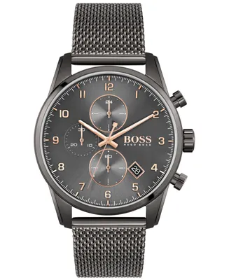 Boss Men's Skymaster Chronograph Gray Stainless Steel Mesh Bracelet Watch 44mm