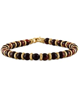 Esquire Men's Jewelry Red Tiger Eye Bead Bracelet in 14k Gold-Plated Sterling Silver, Created for Macy's