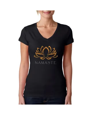 La Pop Art Women's V-Neck T-Shirt with Namaste Word