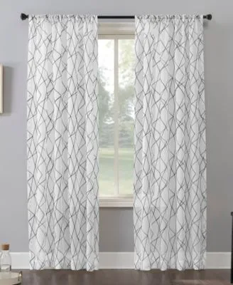 No. 918 Abstract Geometric Embroidery Semi Sheer Rod Pocket Curtain Panel Collection