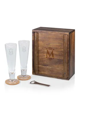 Legacy Monogram Pilsner Beer Glass Gift Set, Acacia Wood - Brown