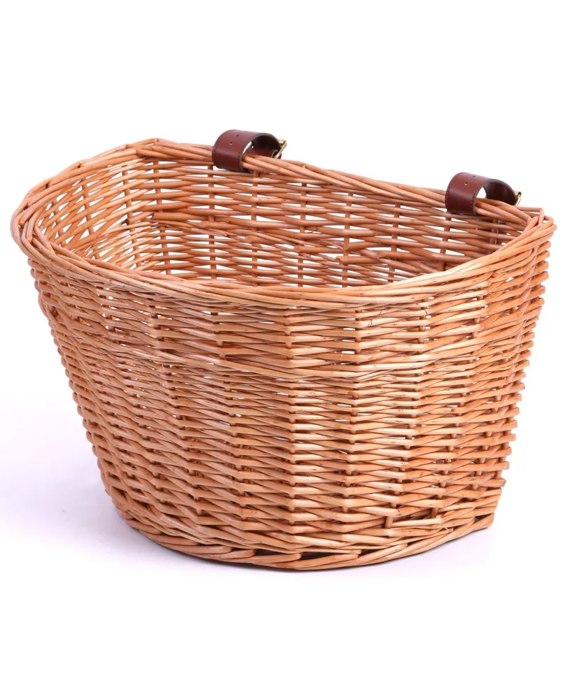 Vintiquewise Wicker Front Bike Basket with Faux Leather Straps