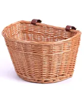 Vintiquewise Wicker Front Bike Basket with Faux Leather Straps