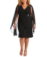 R & M Richards Plus Embellished Chiffon-Cape Dress