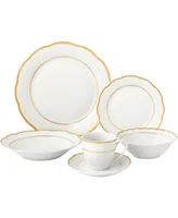 Lorren Home Trends Porcelain 24 Piece Gloria Wavy Dinnerware Set, Service for 4 - Gold