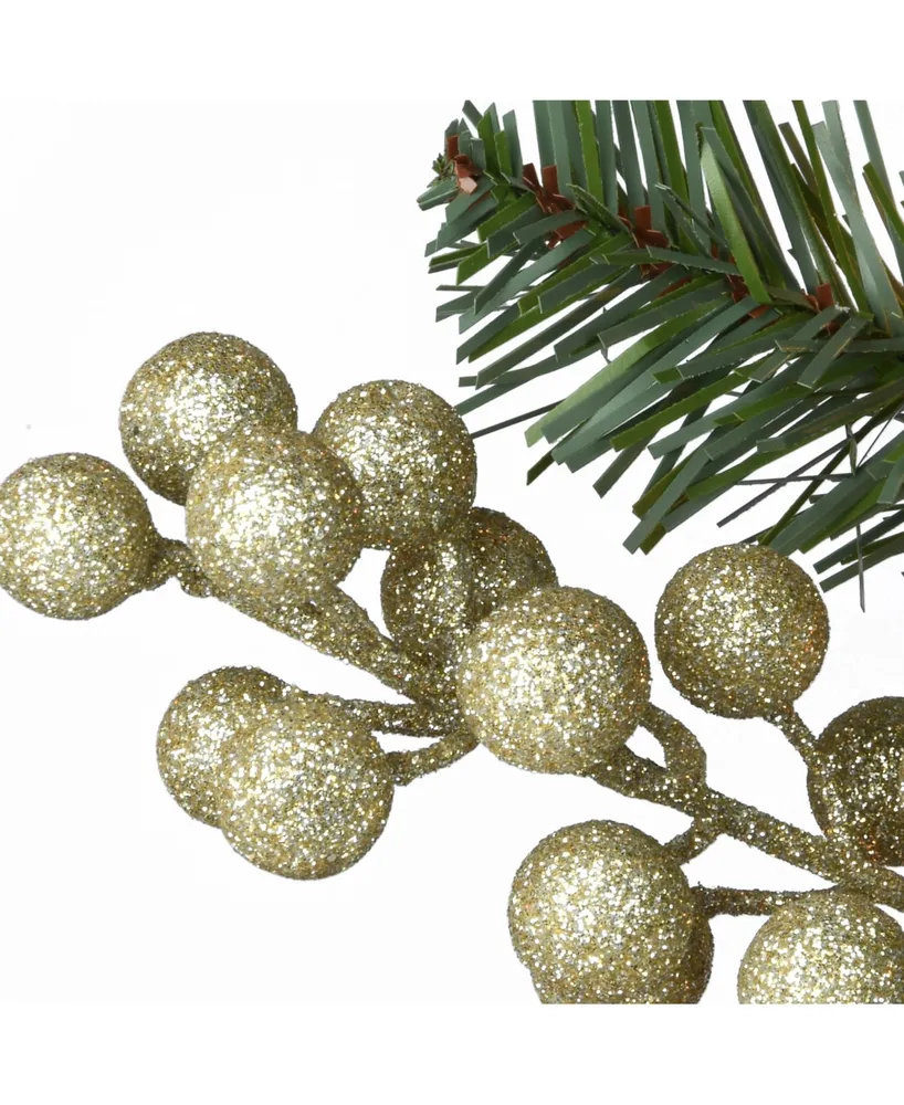 National Tree Company 9' Glittery Pomegranate Pine Garland with Silver Pomegranates,Champagne Berries Frosted Tips and 100 Clear Lights