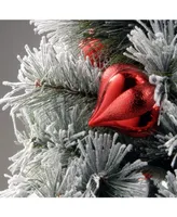 National Tree Company 2' Snowy Bristle Pine Tabletop Tree w Ornaments in Black/Silver Urn & Warm White Lights w/Timer