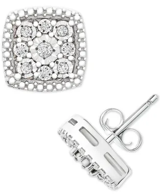 Diamond Cushion Cluster Stud Earrings (1/10 ct. t.w.) in Sterling Silver
