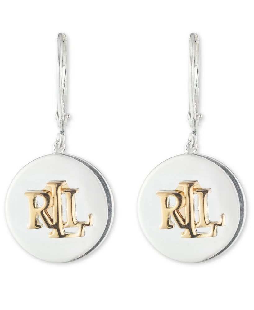 Lauren Ralph Lauren Logo Disc Drop Earrings in Sterling Silver & 18k Gold-Plate - Two