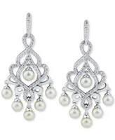 Arabella Cultured Freshwater Pearl (4-4-1/2mm) & Cubic Zirconia Chandelier Drop Earrings in Sterling Silver