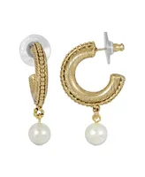 2028 Women's 14K Gold-tone Imitation Pearl Drop Hoop Earrings