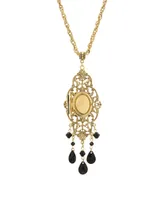 2028 Women's Gold Tone Black Oval Cameo Locket Necklace