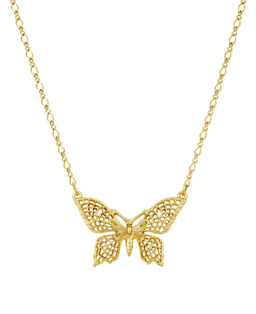 2028 Women's Gold Tone Filigree Butterfly Pendant Necklace
