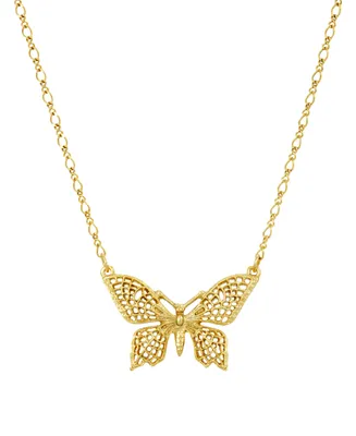 2028 Women's Gold Tone Filigree Butterfly Pendant Necklace
