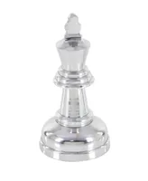 CosmoLiving by Cosmopolitan Set of 3 Silver Aluminum Traditional Chess Sculpture, 4" x 9" - Silver