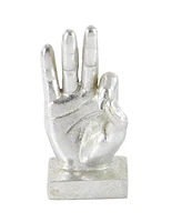 CosmoLiving by Cosmopolitan Set of 3 Silver Polystone Traditional Hand Sculpture, 7", 7", 6"