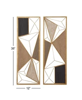 CosmoLiving by Cosmopolitan Set of 2 Brown Metal Modern Abstract Wall Decor, 12" x 35"