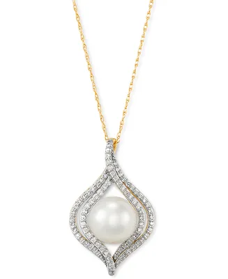 Honora Cultured Freshwater Pearl (8mm) & Diamond (1/4 ct. t.w.) 18" Pendant Necklace in 14k Yellow, White or Rose Gold
