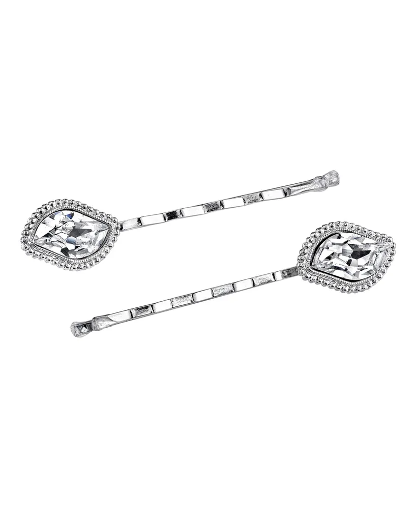 Women's Silver-Tone Crystal Bobby Pin Set, 2 Piece