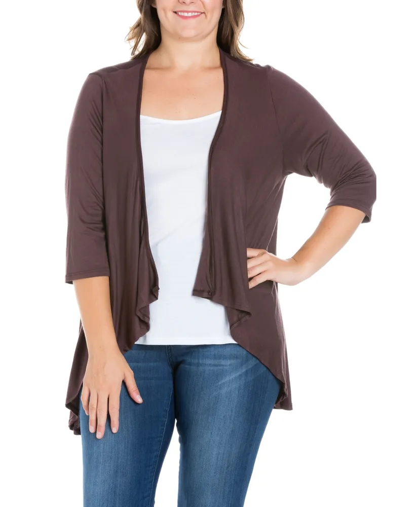 24seven Comfort Apparel Plus Elbow Length Open Front Cardigan