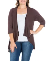 24seven Comfort Apparel Plus Elbow Length Sleeve Open Cardigan