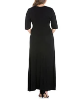 24seven Comfort Apparel Plus Elbow Length Sleeve Maxi Dress