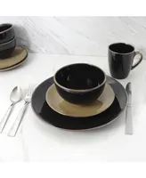 Elama Cambridge Grand 16 Piece Dinnerware Set, Black/Warm Taupe