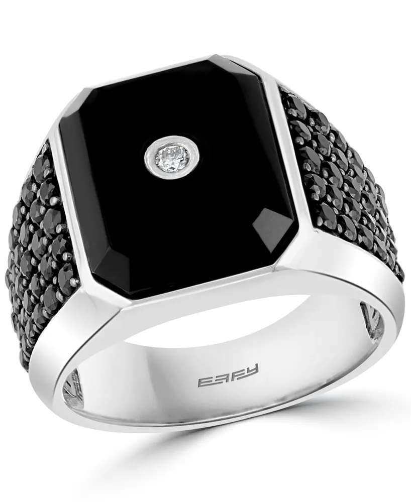 Effy Men's Onyx, Black Spinel & Diamond (1/20 ct. t.w.) Ring in Sterling Silver