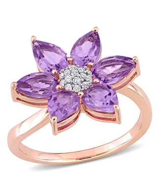 Amethyst and Diamond Floral Ring