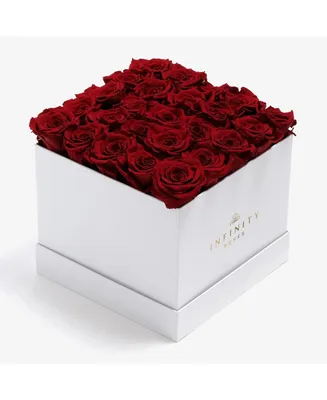 Square Box of 25 Red Real Roses Preserved to Last Over a Year